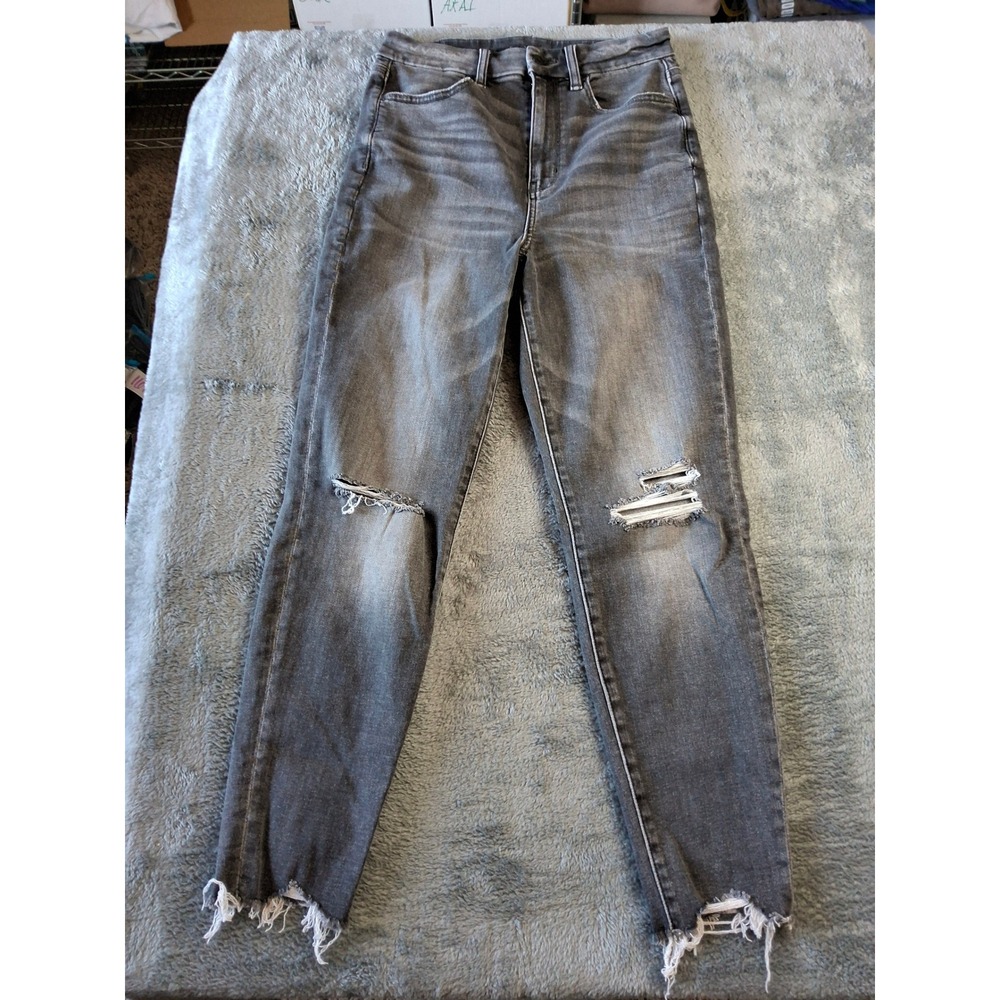 American Eagle High Waisted Skinny Jeans 6 X-Short Faded Black Distressed Ripped